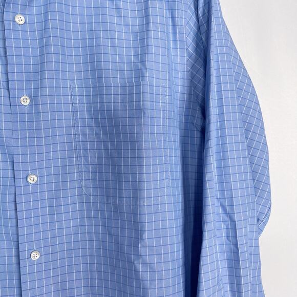 Nordstrom Men 16 /32-33 Blue Plaid Trim Fit Button Down Dress Shirt Wrinkle Free - Picture 5 of 9